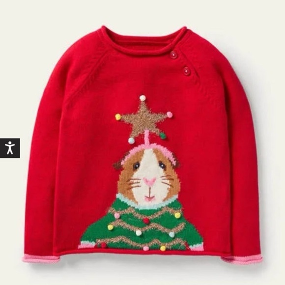 Mini Boden Other - Mini Boden Red Festive Guinea Pig Holiday Sweater 7/8